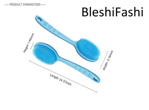 14.5inch Silicone Back Scrubber for Shower 2pcs（Blue）,Exfoliating Shower Brush,Double Sided for Exfoliating and Massage，Long Handle Back Scrubber for Men and Women(2 Brushes)