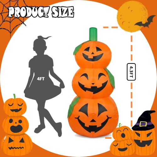 Halloween Inflatable Pumpkin Blow Up - 4.3FT Stacked Pumpkin Yard Decoration with LED Lights