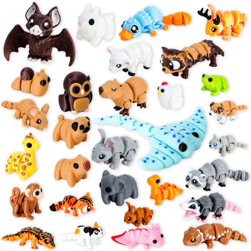 Mini 3D Printed Animal Statues Set - Movable Joints, Realistic Collectible Figurines, Animal-2 Variation