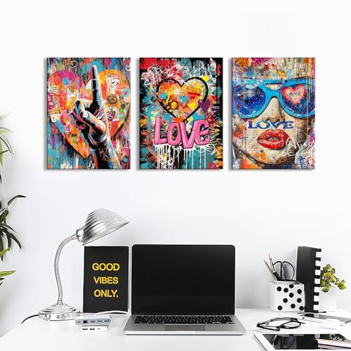 Banksy Wall Art Graffiti Pop Art Street Pictures for Bedroom Living Room - 3 Piece Canvas Prints 12x16 Inches - Street Art Decor Variation of THIS listing