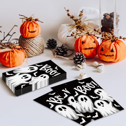 Black Ghost Halloween Napkins - 100 Pack Disposable Party Paper Napkins