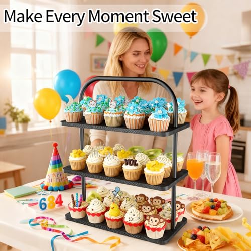 Black 3-Tier Halloween Cupcake Stand for 50 Cupcakes Wooden Dessert Display