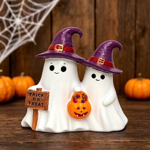 Purple Halloween Ghost Figurines Indoor Decorations - Cute & Non-Scary, Resin Craft, 5.7 Inch