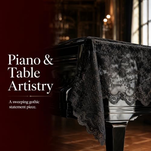 Halloween Black Lace Tablecloth - Gothic Rectangular 55x70 Inch for 4-6 Seats - Dark Academia Style