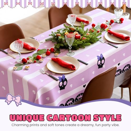 Kawaii Plastic Tablecloths for Birthday Party Decorations - Black & Purple, 54x108 Inches
