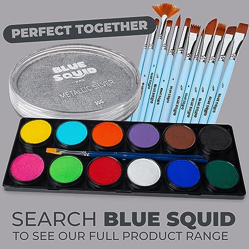 Blue Squid Metallic Silver Face & Body Paint - Water Activated 30g, Kids & Adults