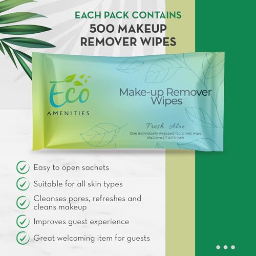 Travel Makeup Remover Wipes Pack of 500 - Individually Wrapped, Gentle & TSA Friendly