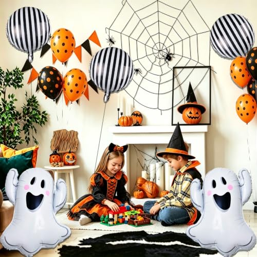 Halloween Ghost and Striped Balloons Set - 9 Pieces 18 Inch Foil Decorations