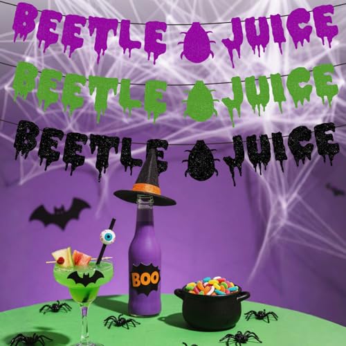 Halloween Party Banner Decorations Glitter Beetle Theme Pre-Strung Banner for Kids Adults