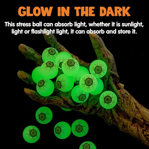 Glow in the Dark Halloween Bouncy Eyeballs - 24 Pack for Party Favors & Decorations