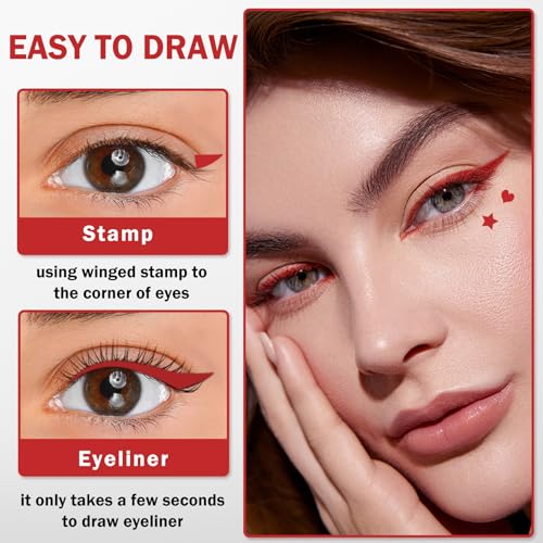 Double-Headed Liquid Winged Eyeliner Stamp Pen Set - Black & Red Star Variation