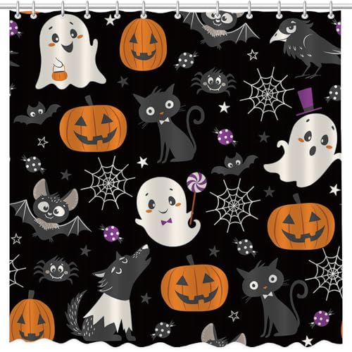 Halloween Spooky Shower Curtain - Black Ghost Bathroom Decor