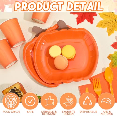 Fall Pumpkin Paper Plates and Napkins Set for Thanksgiving and Parties - 300 Pieces