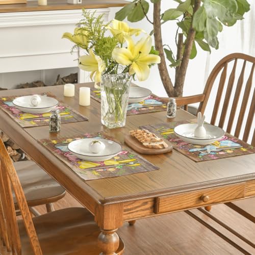 Easter Bunny Rabbits Floral Placemats Set of 4 - 12x18 Inch Rectangular Spring Holiday Table Decor