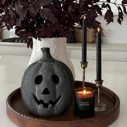 Black Handmade Terracotta Jack O Lantern Pumpkin - Small Halloween Decor