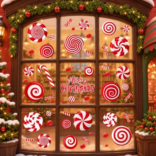 Christmas Candy Window Clings - Reusable Holiday Decor Sheets - Candy Cane Theme