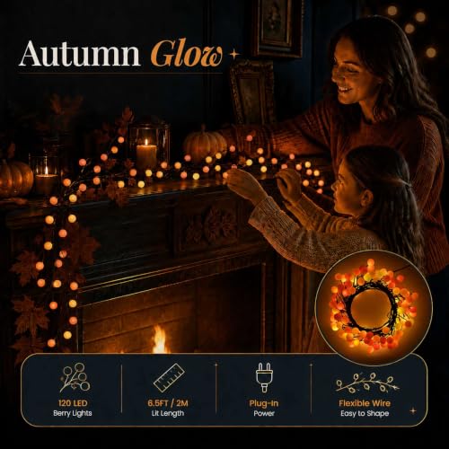 120 LED Berry Cluster Christmas String Lights - Plug In Indoor/Outdoor Orange Red Yellow - 6.5ft - Variation of THIS listing