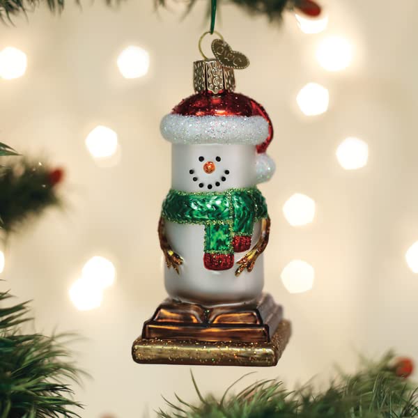 S'mores Snowman Christmas Ornament Glass Handcrafted Holiday Decor