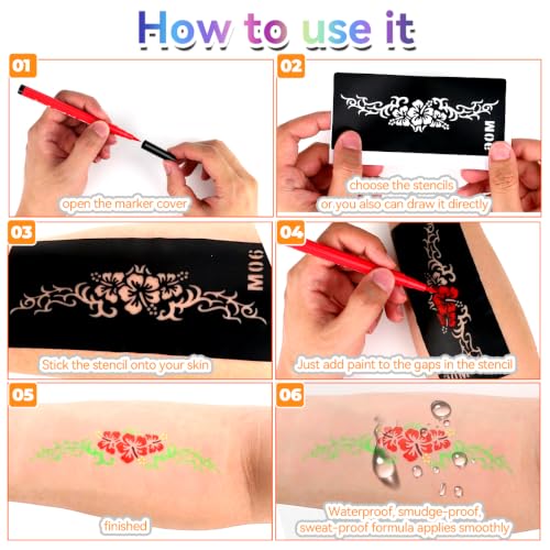 Face Painting Markers Set - 26 Colors with Stencils, Glitter & Neon for Kids & Adults
