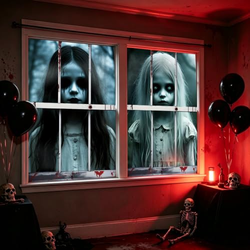 Halloween Ghost Girl Window Covers Set - Spooky Haunted House Decor