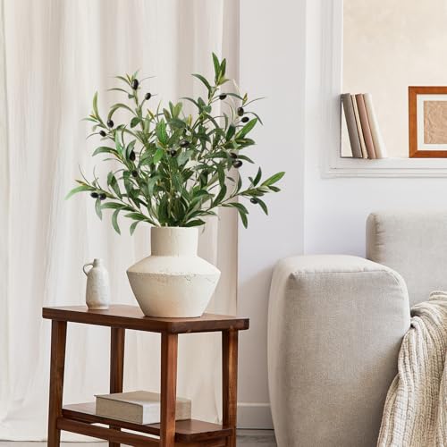 Artificial Olive Branches Set of 3 - 23.6 Inch Greenery for Vases & Decor - Faux Eucalyptus Stems, Home & Centerpiece