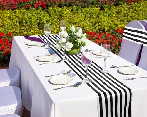 Modern Black and White Striped Chair Sash and Table Runner Set - Halloween & Event Decor