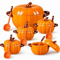 Ceramic Pumpkin Bowls Set of 5 Soup & Dessert Serving Dishes with Lids & Spoons