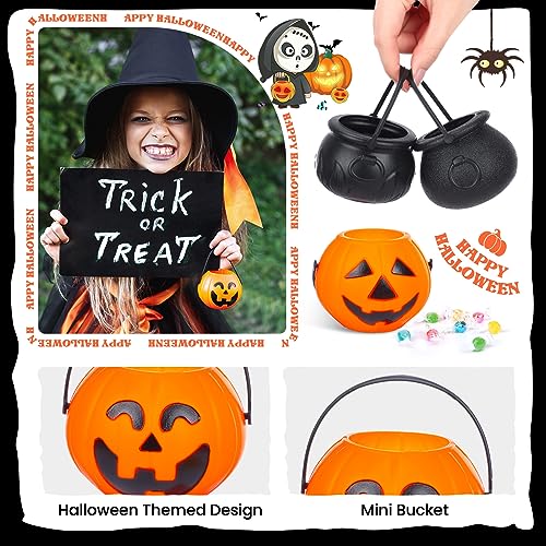 60 Pcs Halloween Mini Pumpkin Cauldron Buckets Bulk Candy Holders - 4 Styles
