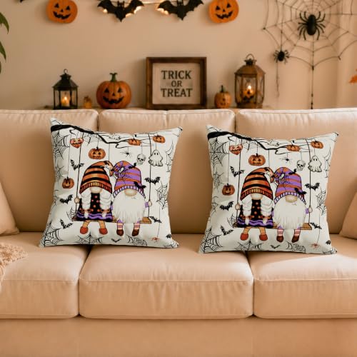 Gnome Ghost Bat Halloween Throw Pillow Cover 20x20 Inches - Home Decor - Pack of 1