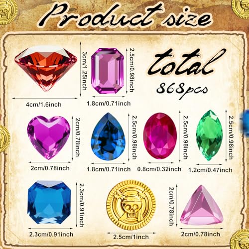 Pirate Treasure Gold Coins & Gems Set - 868 Pcs Halloween Party Favors