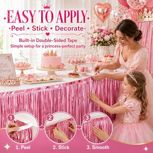 Pink Foil Fringe Table Skirt - 2 Pack, 29x108 Inch Party Decor