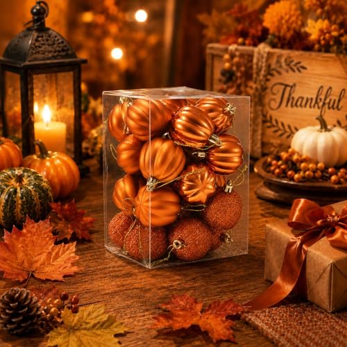 Orange Pumpkin Christmas Tree Ornaments Set of 24 - Fall & Thanksgiving Decor