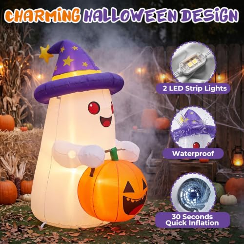 5 FT Inflatable Ghost with Pumpkin Halloween Decor LED Lights Outdoor Indoor