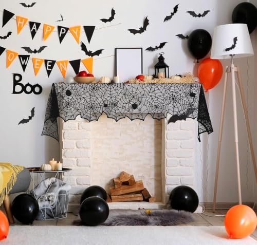 Halloween Spider Web Tablecloth Set - 54x72 Rectangular & 42 Inch Round Black Lace Decor
