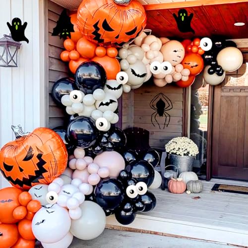 Halloween Balloon Arch Kit 164pcs with 3D Bat Spider Ghost Stickers - Orange Apricot Balloons & Decal