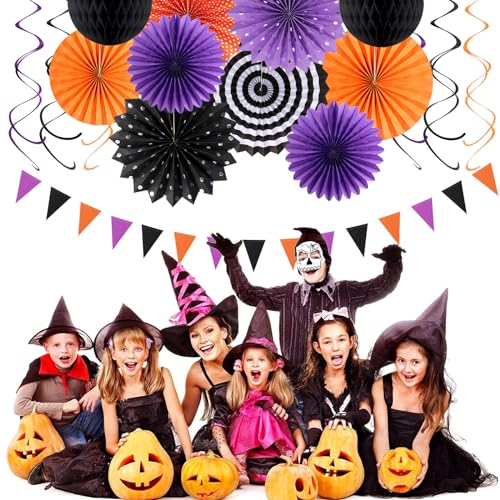 Halloween Party Decorations - 33Pcs Banners, Streamers, Pom Poms & Lanterns - Hallowmas