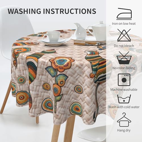 Vintage Cat Round Tablecloth 60 Inch Waterproof & Stain-Resistant