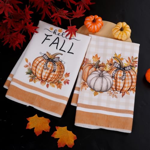 Fall Pumpkin Kitchen Towels - Autumn Dish Hand Towels Set of 2