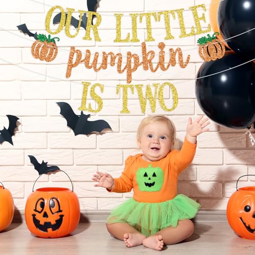 Gold Glitter Pumpkin 2nd Birthday Banner Kids Party Decorations