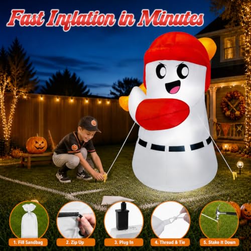 5ft Halloween Inflatable Ghost with Baseball Bat & LED Lights Outdoor Decor