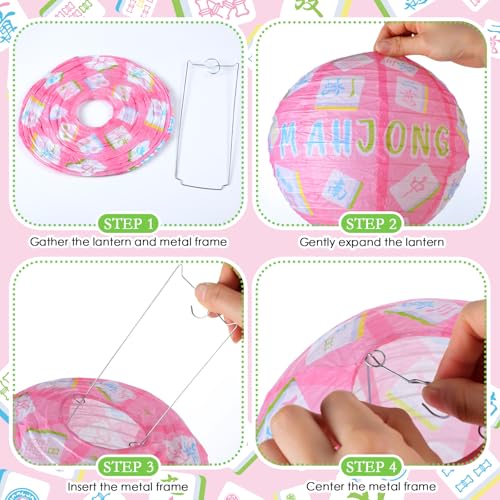 Panelee Mahjong Party Decorations - 12 Hanging Paper Lanterns - Mahjong Theme Variation