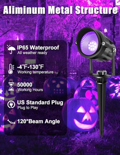 2 Pack Outdoor Black Light Spotlights Waterproof LED Landscape Lighting for Halloween & Party