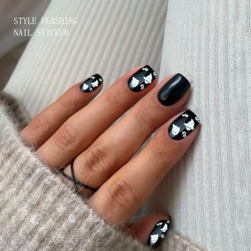 Halloween Ghost Nail Art Stickers - Semi Cured Gel Nail Wraps, 20 Strips