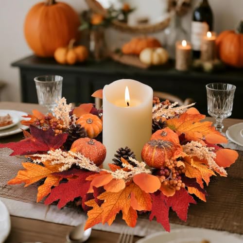 24 Inch Fall Pumpkin Wreath with Hanger - Autumn Harvest Door Decor
