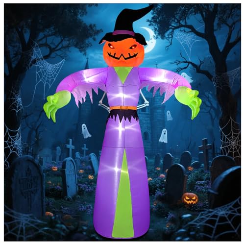 12FT Giant Halloween Inflatable Pumpkin Ghost with LED Lights - Outdoor Yard Decorations