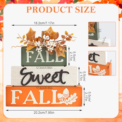Rustic Fall Decor Wooden Maple Leaf Block Sign - Orange & Green Autumn Tabletop