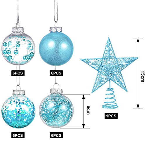 Light Blue Christmas Ornaments Set with Star Treetop - 25 Pcs Holiday Tree Decorations