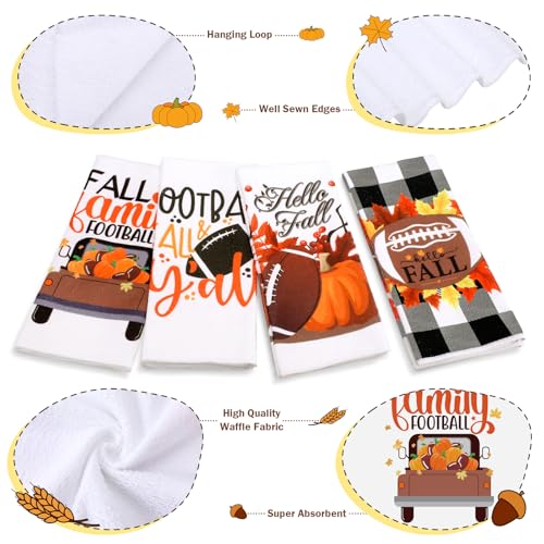 Football Fall Pumpkin Kitchen Towels Set - 6 Piece Dish Cloths with Hanging Loop