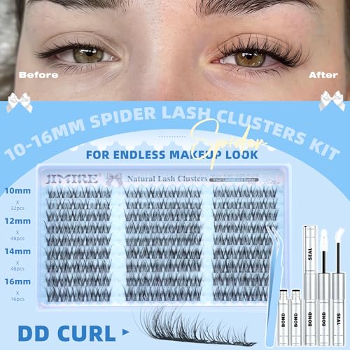 L Spider Lash Clusters Kit - Wispy Fluffy Natural Look 10-16MM D Curl with Bond & Seal - Variation L