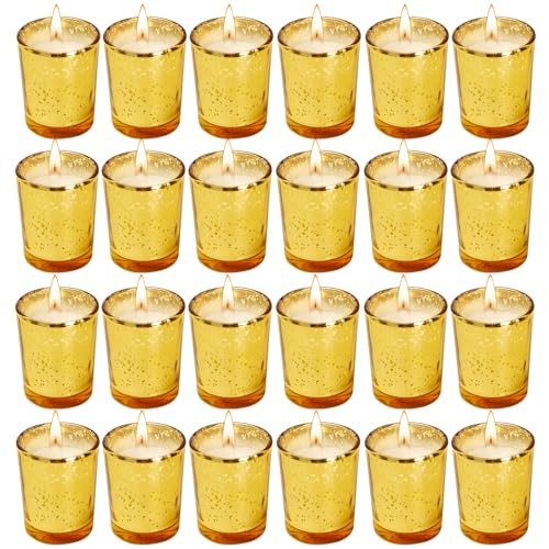 Gold Speckled Mercury Glass Votive Candles - Unscented 24PCS for Wedding & Party Decor